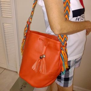 Large leather Orange Hobo bag